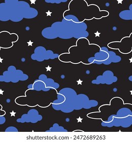 Nighttime Serenade Stars and Clouds in Harmony can be use for background and apparel design.