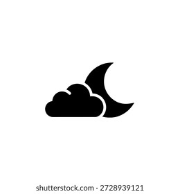 Serenidade noturna: Uma descrição simples, mas cativante da noite tranquila, a silhueta escura da lua crescente serenamente abraçada pela silhueta suave e sem forma de uma nuvem.