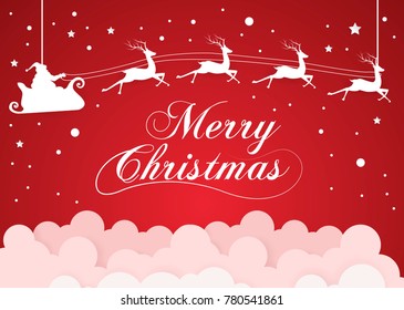 Nighttime sky with merry  christmas,clouds background,paper art
