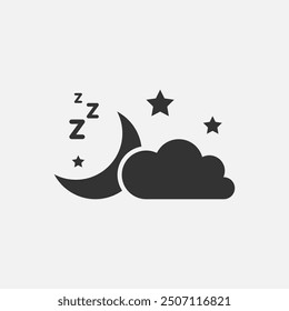 Nighttime sleep icon. Minimalist design with moon, stars, cloud, and sleep symbol