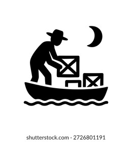Nighttime Smuggling Logistics Icon Isolated On White Background