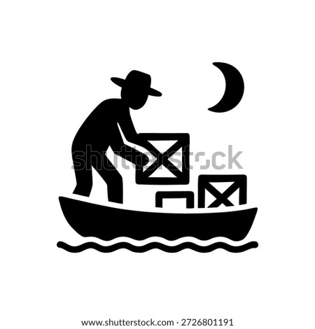Nighttime Smuggling Logistics Icon Isolated On White Background