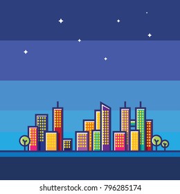 Nightview cityscape vector illustration, Urban city landscape