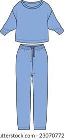 Nightwear to and bottom set for women flat sketch illustration