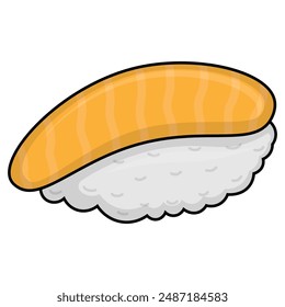 Nigiri rice sushi Japanese traditional dish.  Delicious Asian cuisine concept .Cartoon style illustration for Traditional food theme