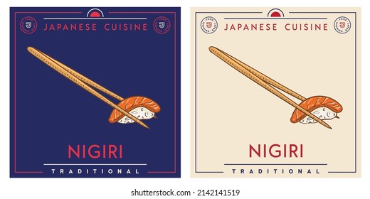Nigiri salmon in chopsticks - Japanese food