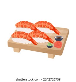 Nigiri con gambas. Sushi. Menú de restaurante. Icono de comida de entrega. Cocina tradicional china, coreana y japonesa.