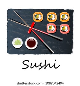 Nigiri Sush seti illustration isolated. Top view.