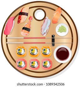 Nigiri Sush seti illustration isolated. Top view.