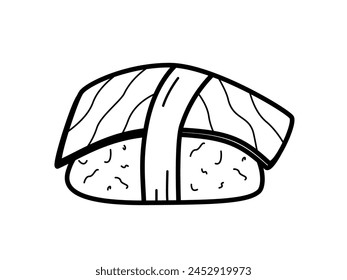 Nigiri sushi doodle icons. Vector illustration of sushi salmon and rice, Japanese cuisine.