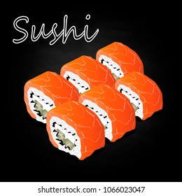 Nigiri Sushi illustration on dark background isolated. 