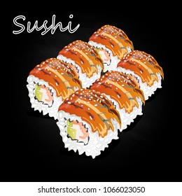 Nigiri Sushi illustration on dark background isolated. 