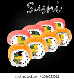 Nigiri Sushi illustration on dark background isolated. 