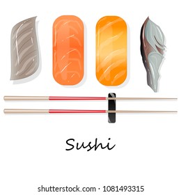 Nigiri Sushi illustration on dark background isolated. Top view.