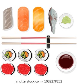 Nigiri Sushi illustration on white background isolated. Top view.