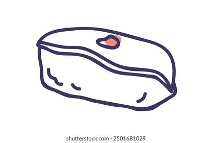 Nigiri sushi. Rice topped with fish, squid slice. Traditional Japan cuisine. Japanese Asian eating. Asia food, snack, seafood. Outlined contoured vector illustration isolated on white background