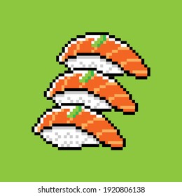 Nigiri Sushi Salmon Fish Rice Food in 8bit Pixel Art Style