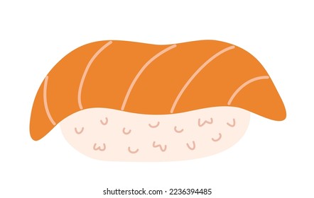 Nigiri sushi with salmon. Traditional Japanese food. Rice with raw fish. Hand-drawn colored flat vector illustration isolated on white background.