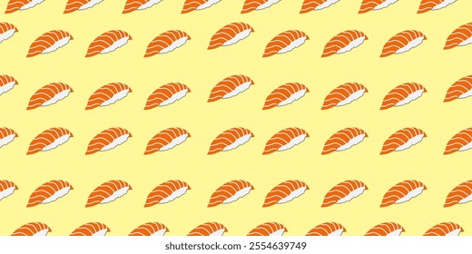 Nigiri sushi seamless pattern background. Japanese food vector with raw salmon meat