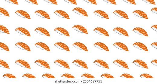 Nigiri sushi seamless pattern background. Japanese food vector with raw salmon meat. Vector illustration