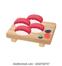 Nigiri with yellowtail. Sushi. Restaurant menu. Delivery food icon. Tradition Chinese, Korean, Japanese cuisine.