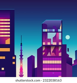 
a nigth city on background with purple colors