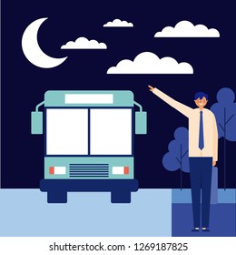 nigth man taking bus