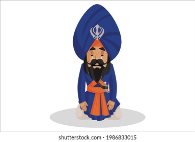 Nihang sardar is crying. Vector graphic illustration. Individually on a white background.