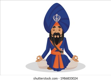 Nihang sardar is doing yoga. Vector graphic illustration. Individually on a white background.
