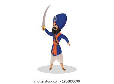 Nihang sardar is holding sword in hand. Vector graphic illustration. Individually on a white background.