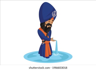 Nihang sardar is standing in water. Vector graphic illustration. Individually on a white background.