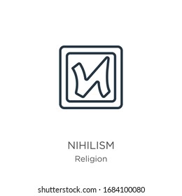 Nihilism icon. Thin linear nihilism outline icon isolated on white background from religion collection. Line vector sign, symbol for web and mobile