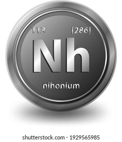 Nihonium chemical element. Chemical symbol with atomic number and atomic mass. illustration