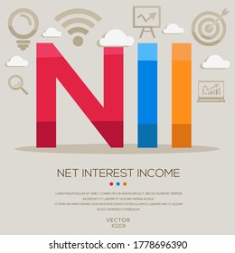 NII mean (net interest income) ,letters and icons,Vector illustration.	