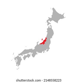 Niigata prefecture highlighted on the map of Japan