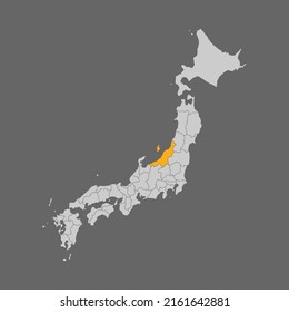 Niigata prefecture highlighted on the map of Japan