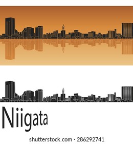 Niigata skyline in orange background in editable vector file