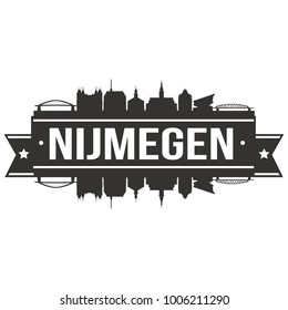 Nijmegen Netherlands Europe Skyline Silhouette Design City Vector Art Famous Buildings Stamp Stencil.