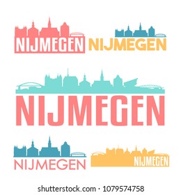 Nijmegen Netherlands Flat Icon Skyline Vector Silhouette Design Set