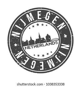 Nijmegen Netherlands Round Stamp Icon Skyline City Design badge Rubber.