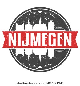 Nijmegen Netherlands Round Travel Stamp. Icon Skyline City Design. Seal Tourism Badge Illustration Clip Art.