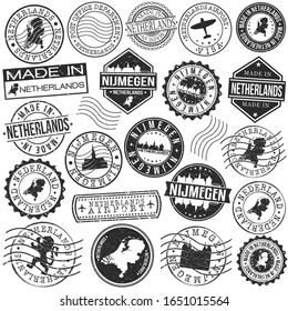 Nijmegen Netherlands Set of Stamp. Vector Art Postal Passport Travel Design. Travel and Business Seals.