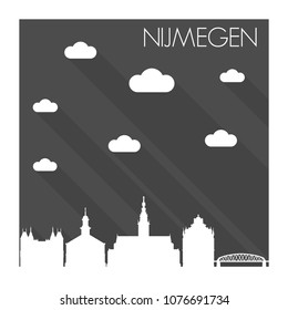 Nijmegen Netherlands Skyline City Flat Silhouette Design Background.