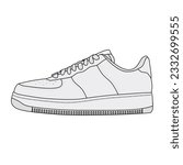 Nike Air Force 1 Sneaker outline vector illustration with a white background. Suitable for educational, work, and commercial purposes.