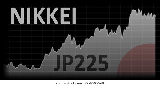 NIKKEI stock market index for the Tokyo Stock Exchange. JP225 benchmarks for the Japanese equity market. Market graph of price line. Defocused trading screen background.