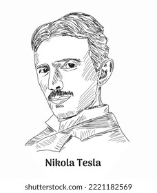 Ilustración vectorial de dibujo manual de Nikola Tesla 