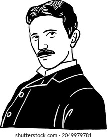 Nikola Tesla Serbian-American inventor electrical engineer Hand drawn portrait line art illustration