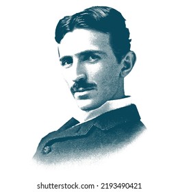 Nikola Tesla vector engraving illustration portrait.