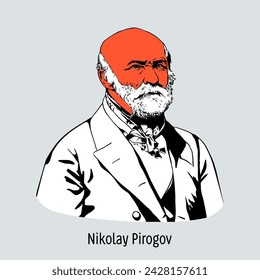 Nikolai Pirogov is a Russian surgeon, anatomist, naturalist and teacher, professor, founder of Russian military field surgery, founder of the Russian school of anesthesia. Hand drawn vector illustrati