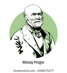 Nikolai Pirogov is a Russian surgeon, anatomist, naturalist and teacher, professor, founder of Russian military field surgery. Hand drawn vector illustration